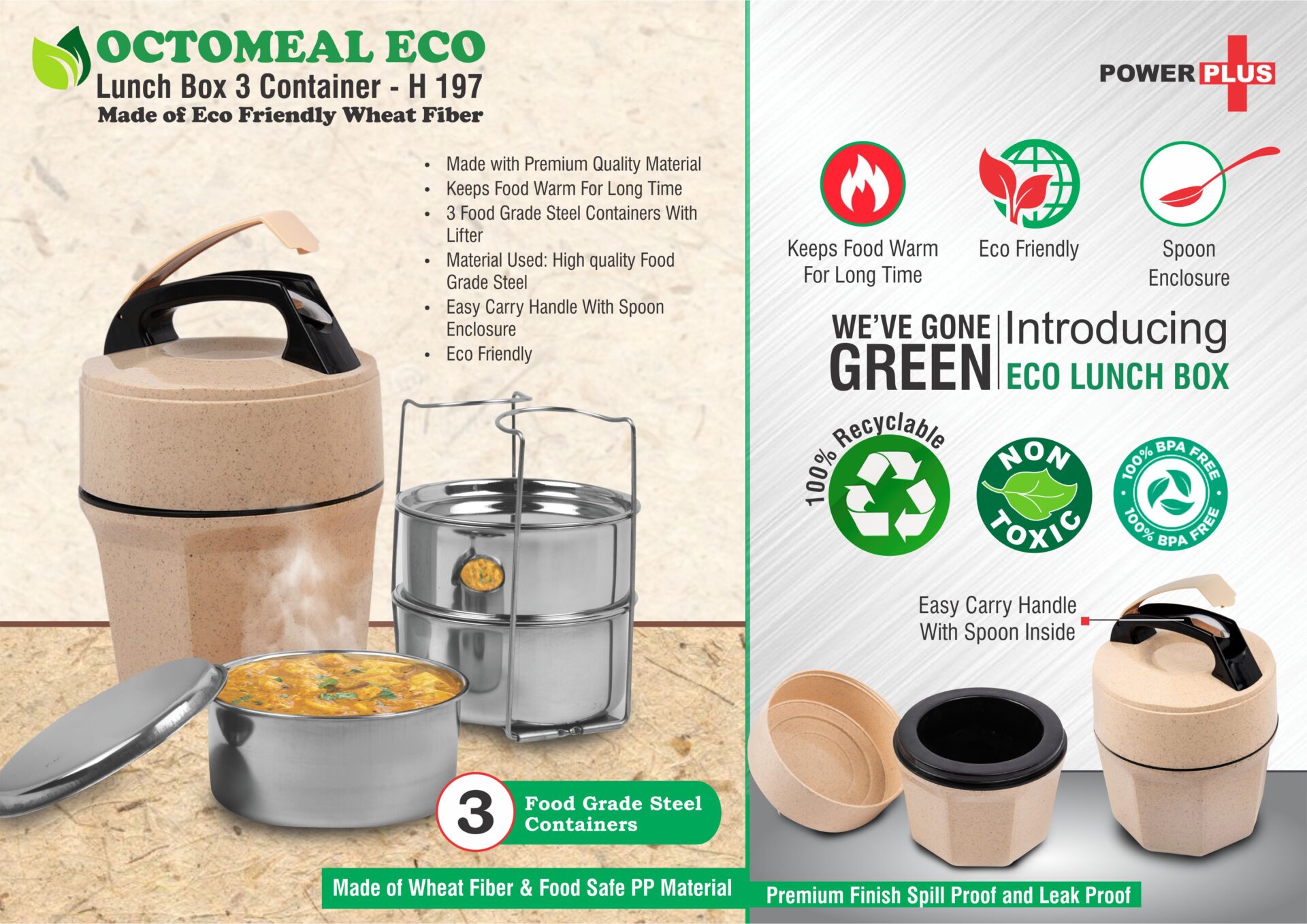 Octomeal Triple Steel | Leakproof Sustainable Lunch Ensemble