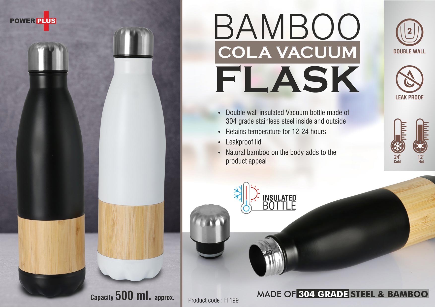 Sustainable Bamboo Cola | 304 Grade Stainless steel Vacuum Flask
