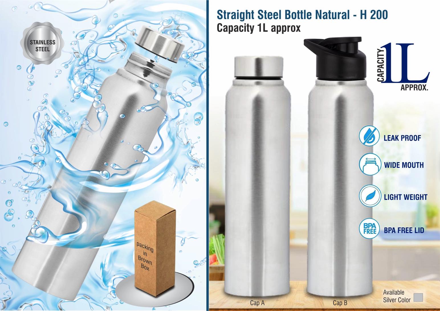 Straight Natural Evolution | 1L High-Capacity Stainless Bottle