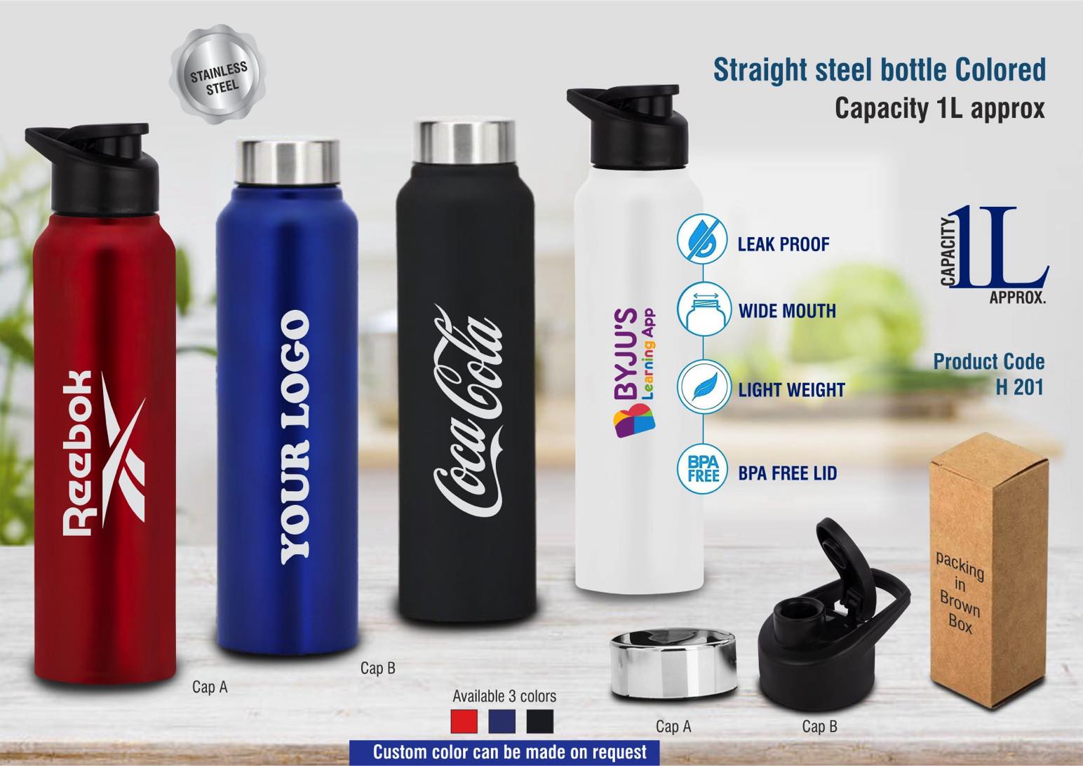 Straight Colored Evolution | 1L High-Capacity Stainless Bottle