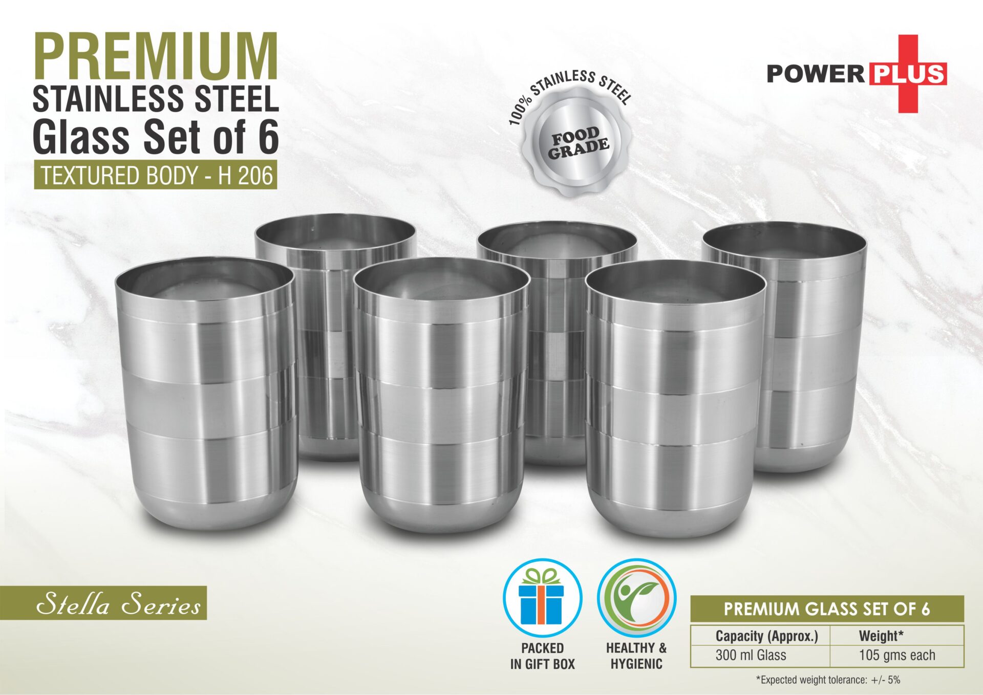 Textured Stainless Excellence | Premium 6-Pc Glass Set
