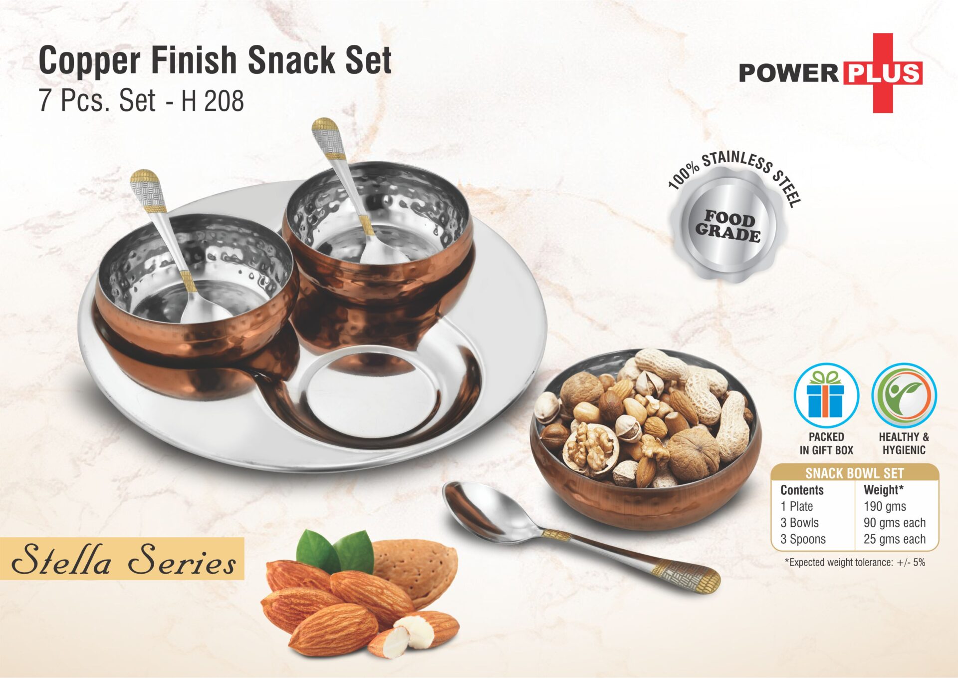 Copper-Finish Snack Platter Trio | 7-Pc Bowl & Tray Set