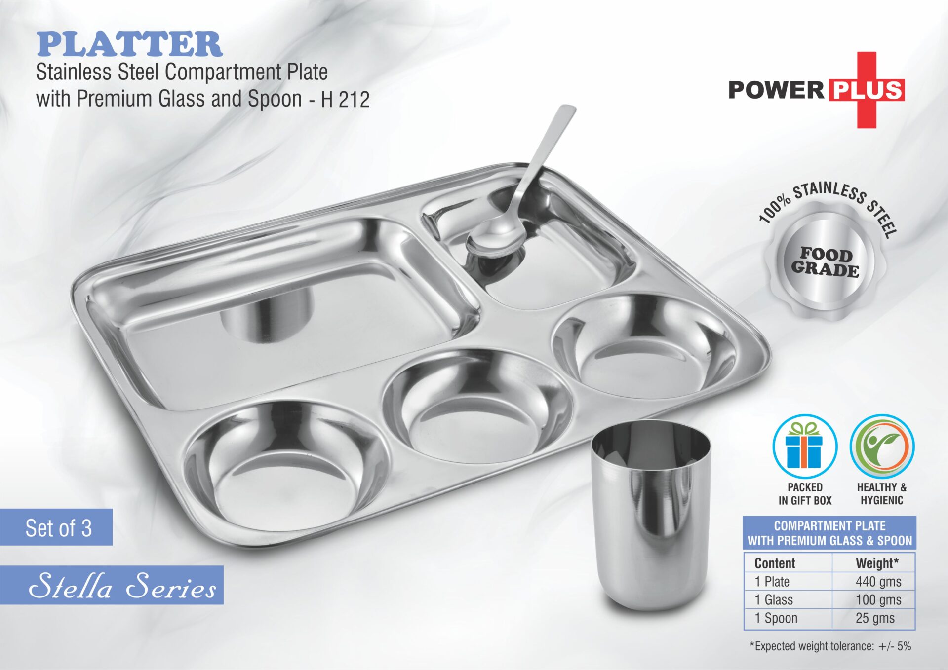 Stainless Compartment Platter Trio | Plate, Glass & Spoon Set