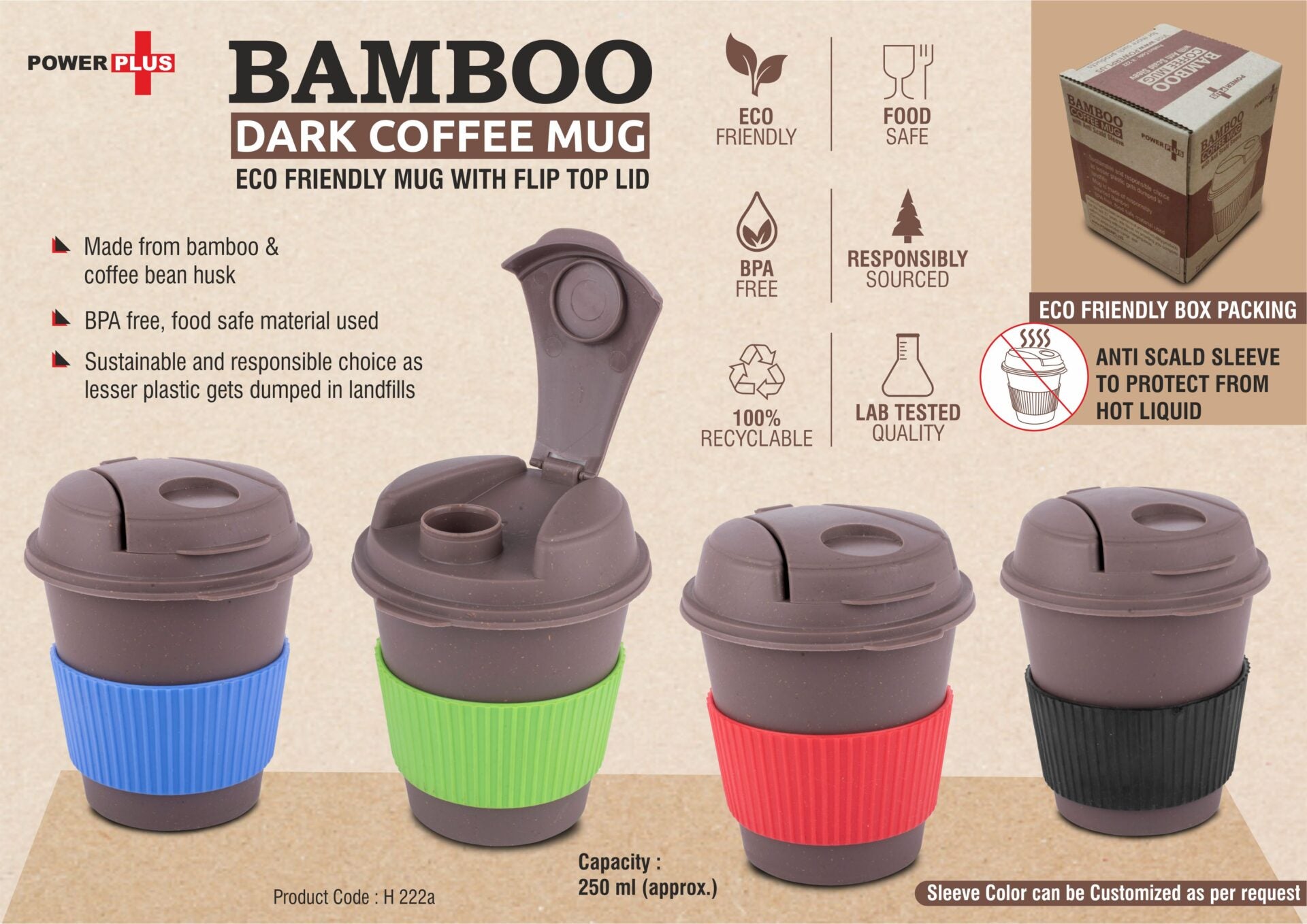 Bamboo Dark Anti-Scald | Compact Flip-Top Coffee Mug Duo