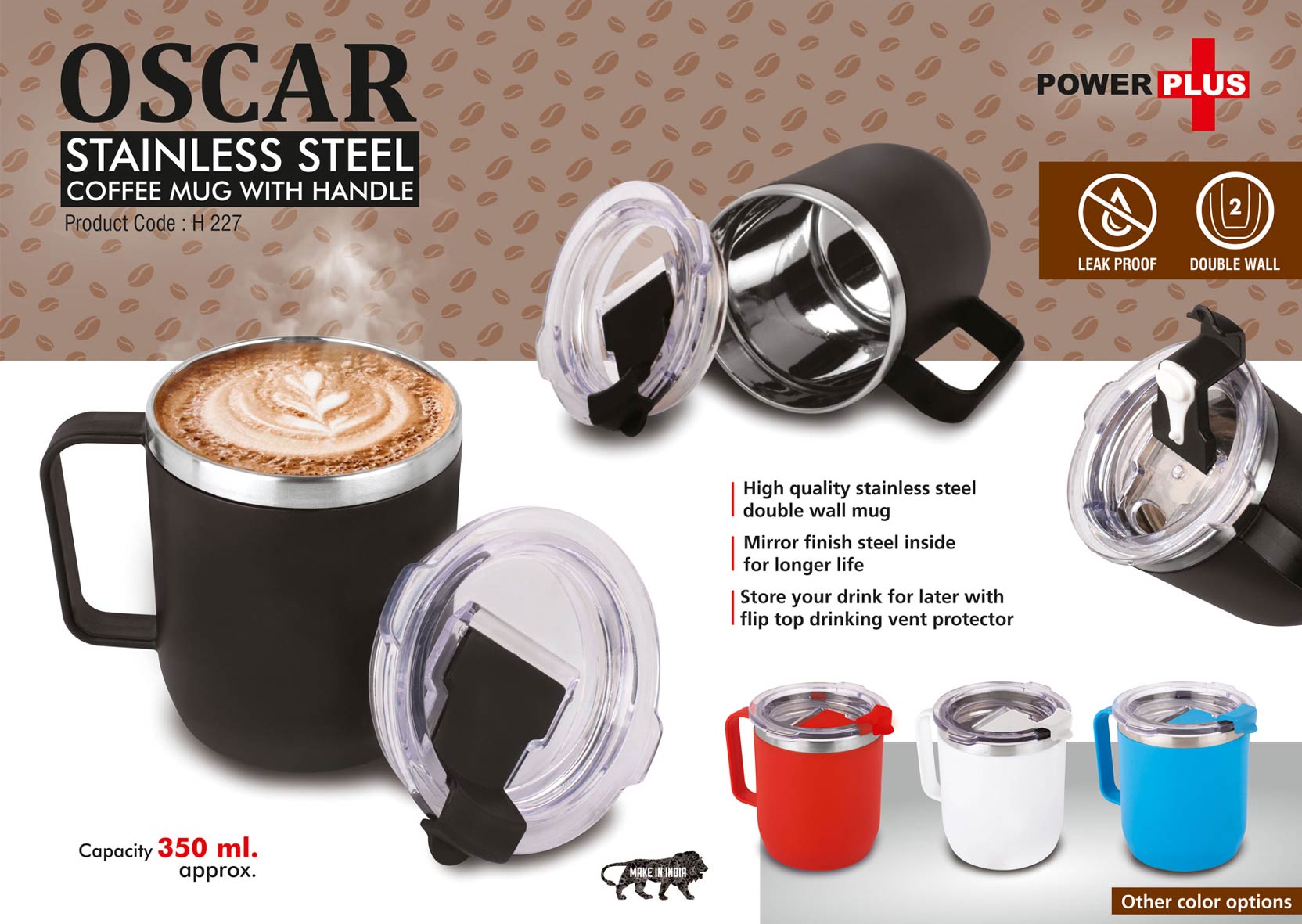Oscar Handle Flip-Top | Premium Clear-Cap Stainless Mug