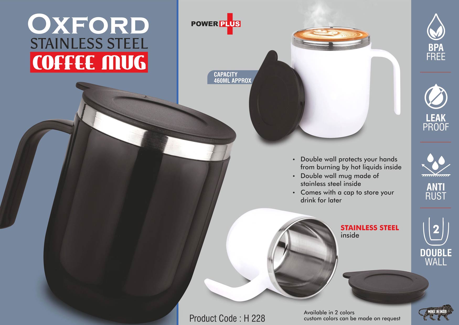 Oxford Round-Handle Suite | Dual-Wall 460ml Stainless Mug