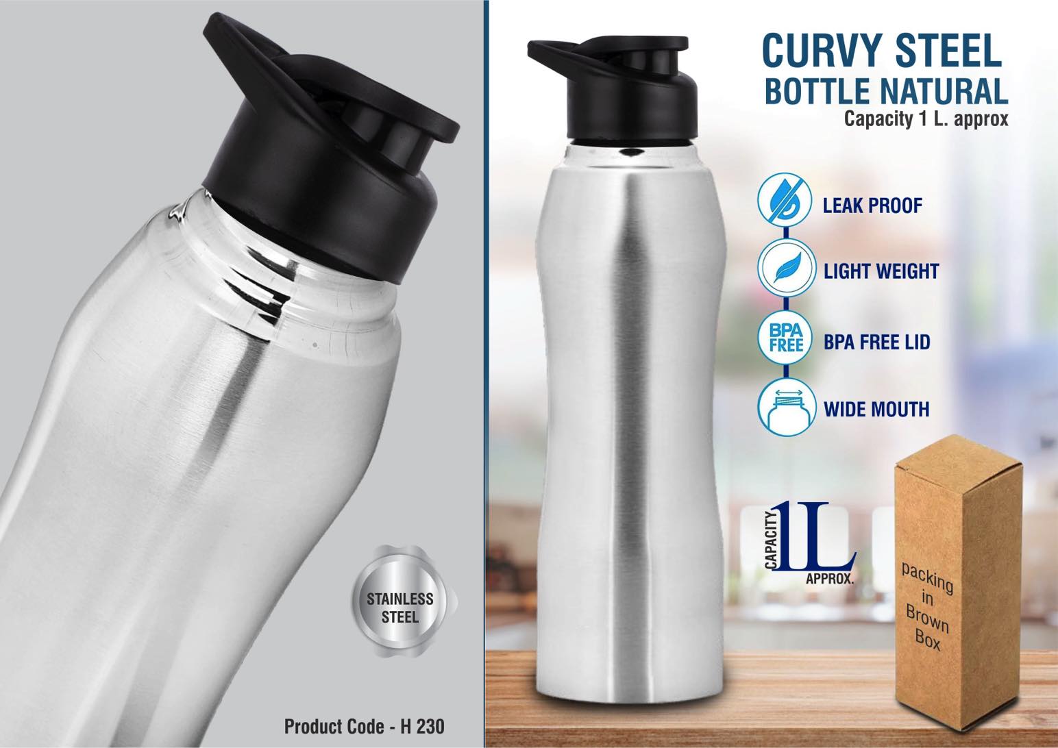 Curvy Natural Evolution | 1L High-Capacity Stainless Bottle