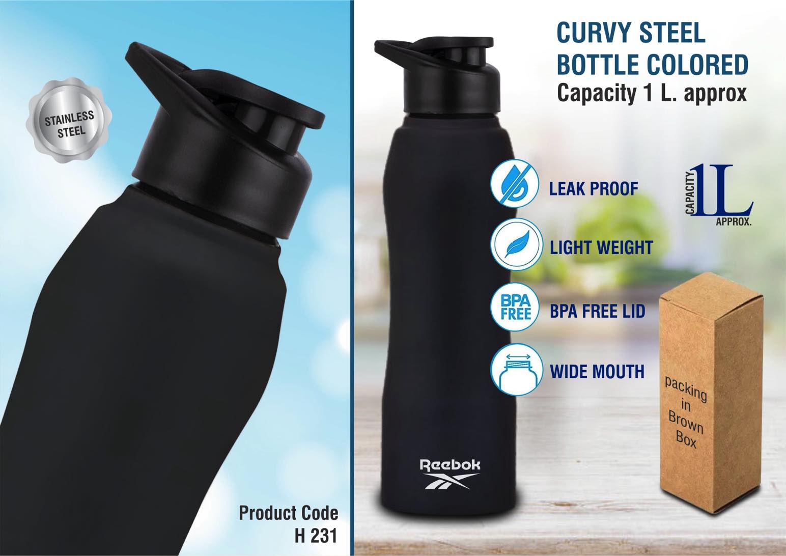 Curvy Colored Evolution | 1L High-Capacity Stainless Bottle