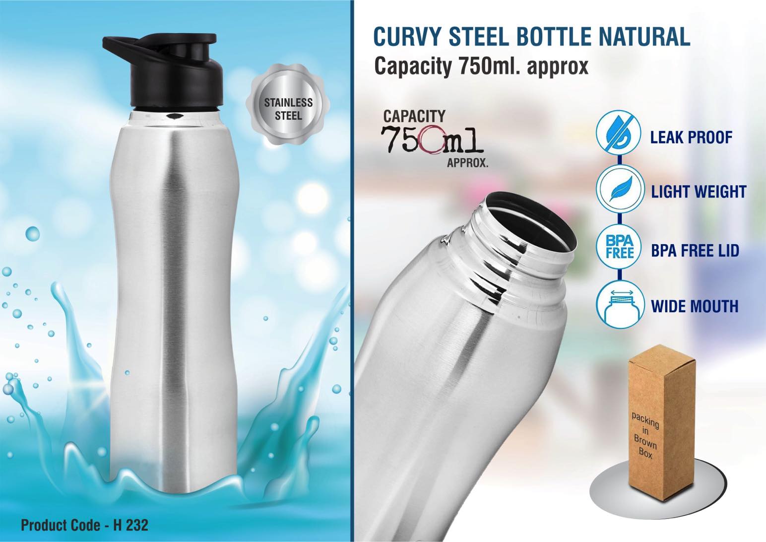 Curvy Natural Series | 750ml High-Impact Stainless Bottle