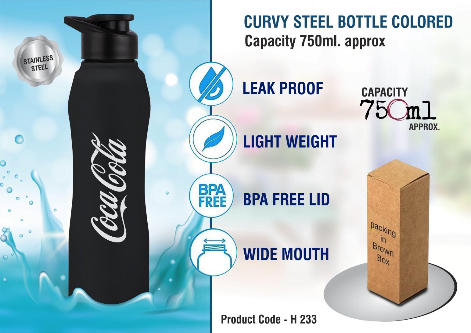 Curvy Colored Series | 750ml High-Impact Stainless Bottle