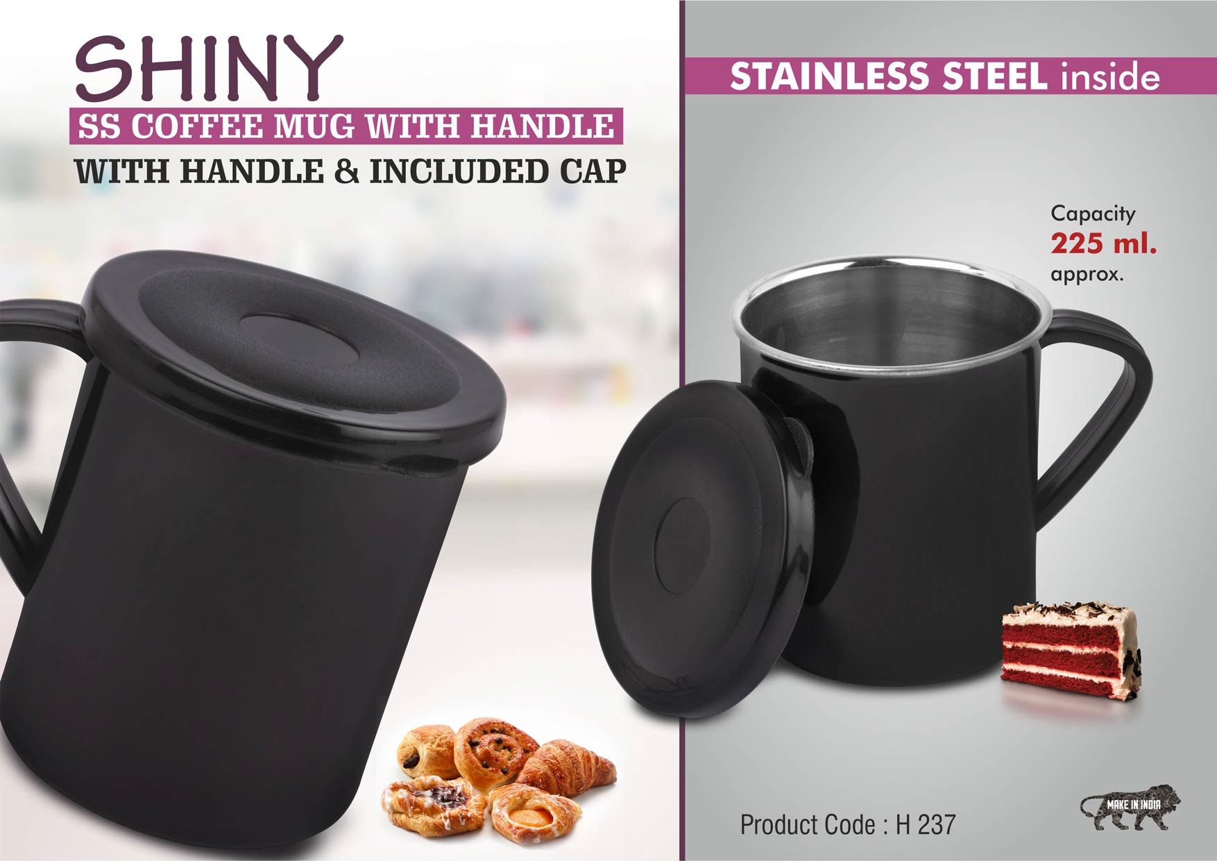 Shiny Steel Handle Duo | Cap-Integrated Coffee Mug Suite