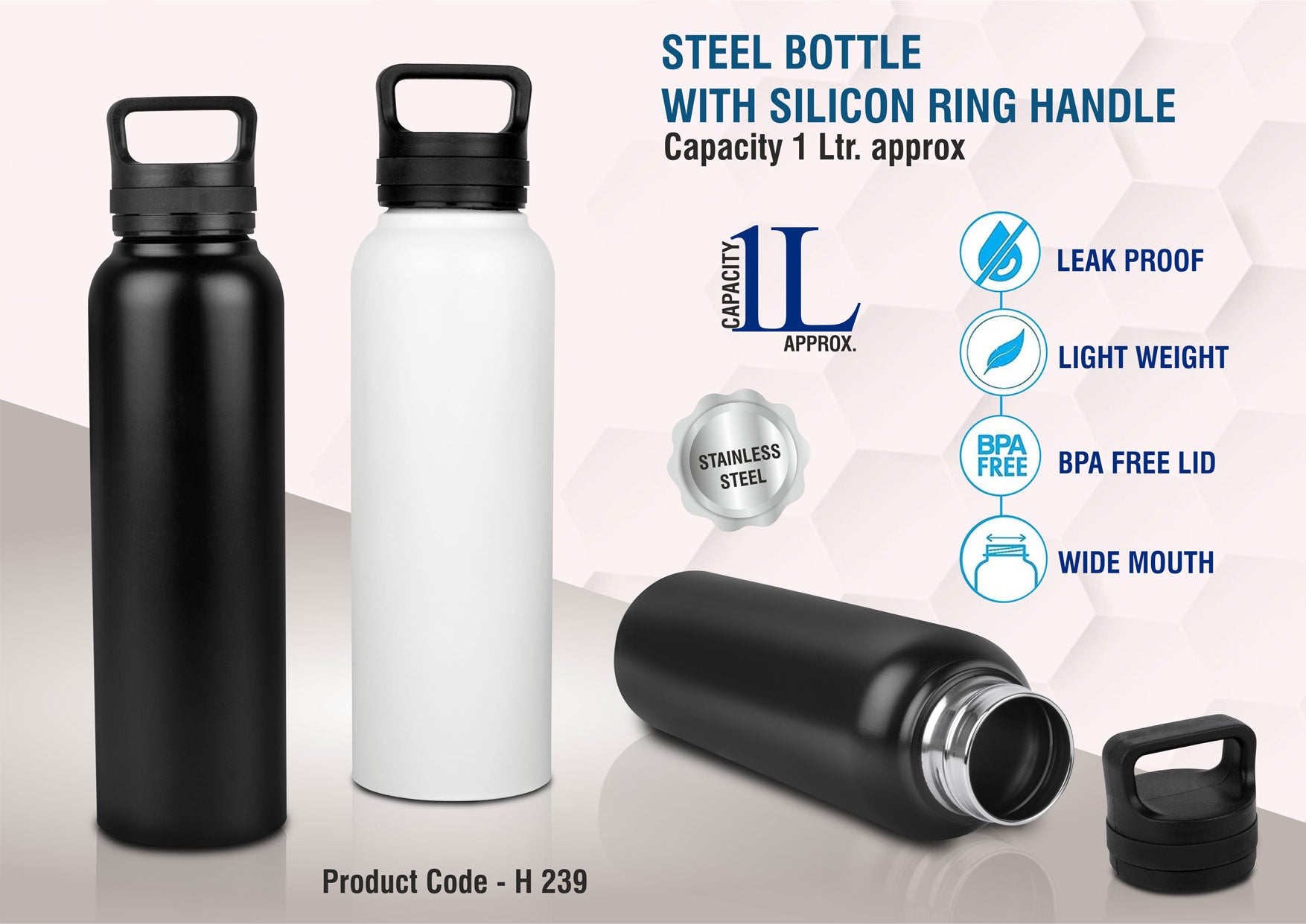 Universal Silicon Handle | 1L Single Wall Stainless Bottle
