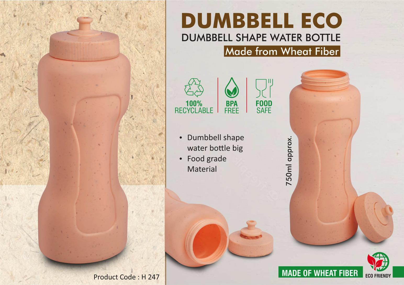 Dumbbell Sipper High-Capacity | 750ml Wheat Fiber Eco Bottle