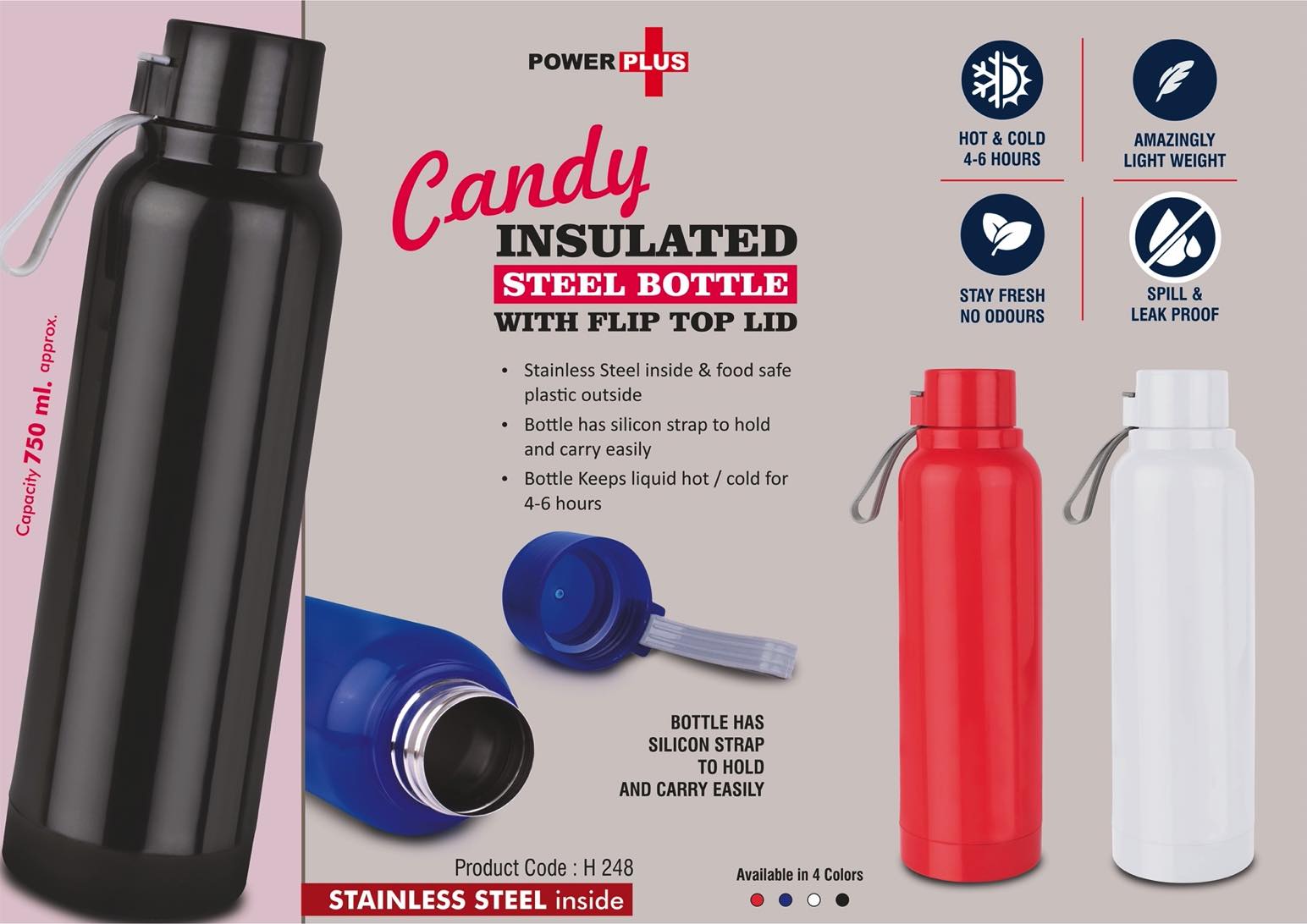 Candy Flip-Top Suite | 6-Hr Thermal Stainless steel Bottle