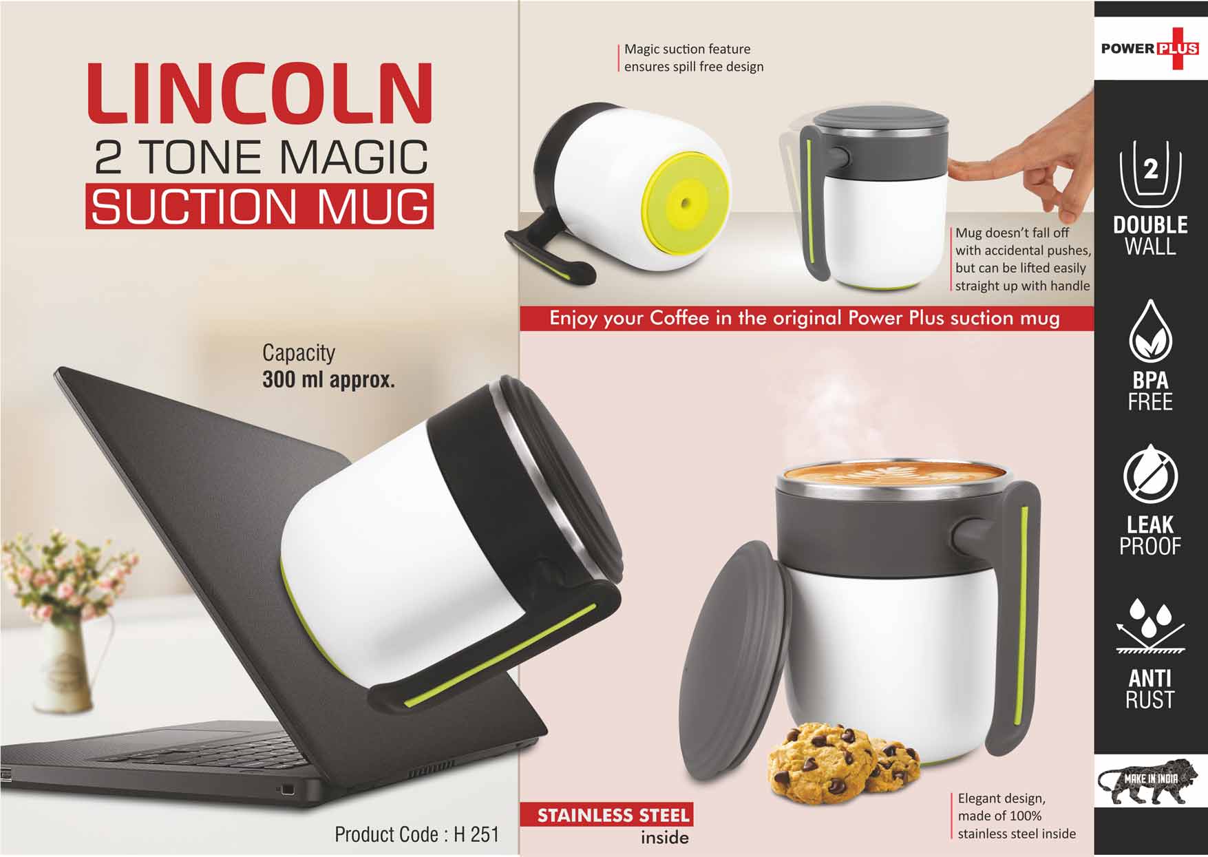 Lincoln Two-Tone Suction | Magic Spill-Proof Stainless Mug