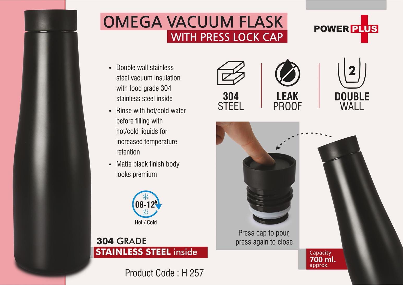 Omega Press-Lock Series | 304 Grade Stainless Vacuum Flask