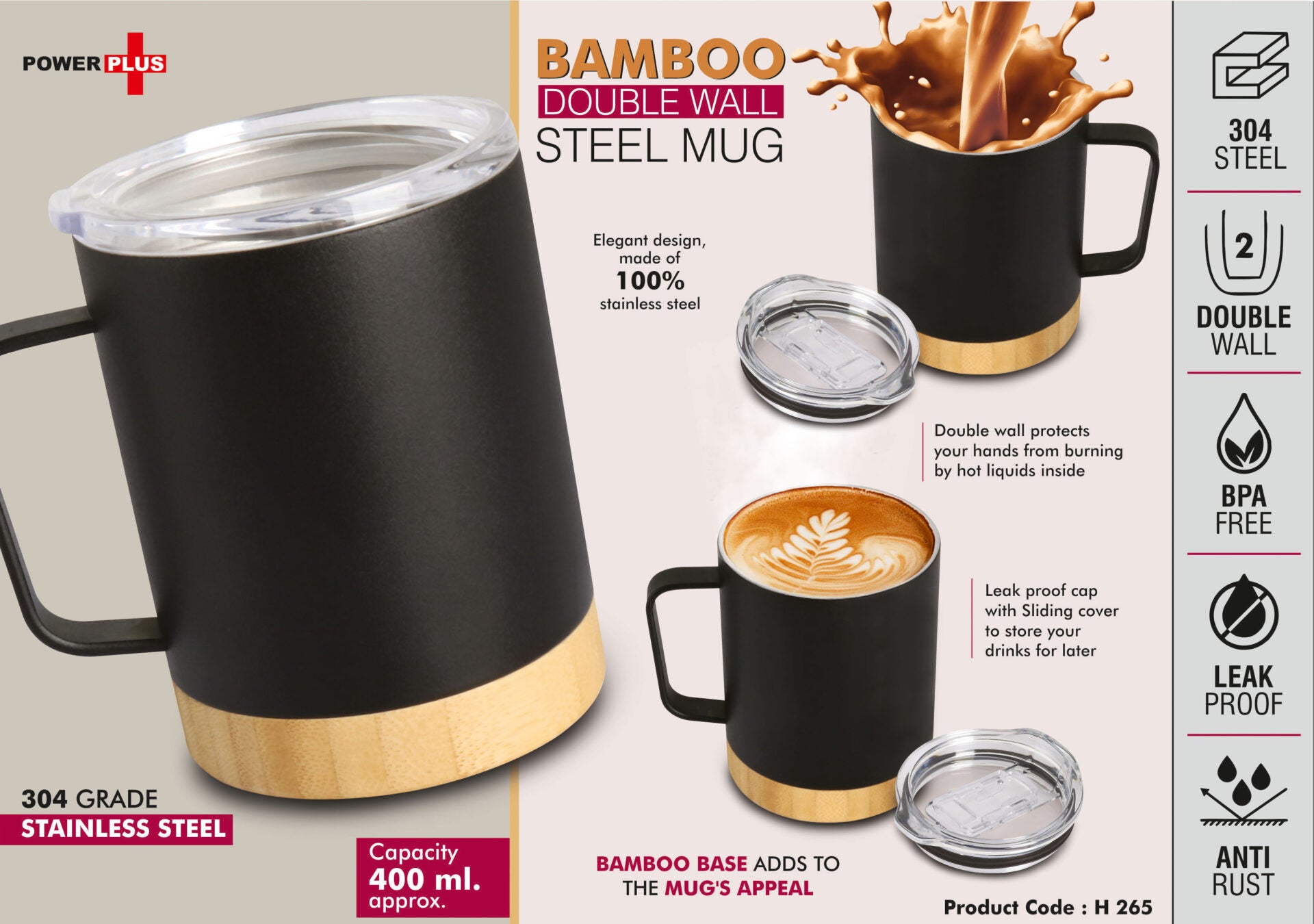 Bamboo Double-Wall Signature | Leakproof 304 Stainless Mug