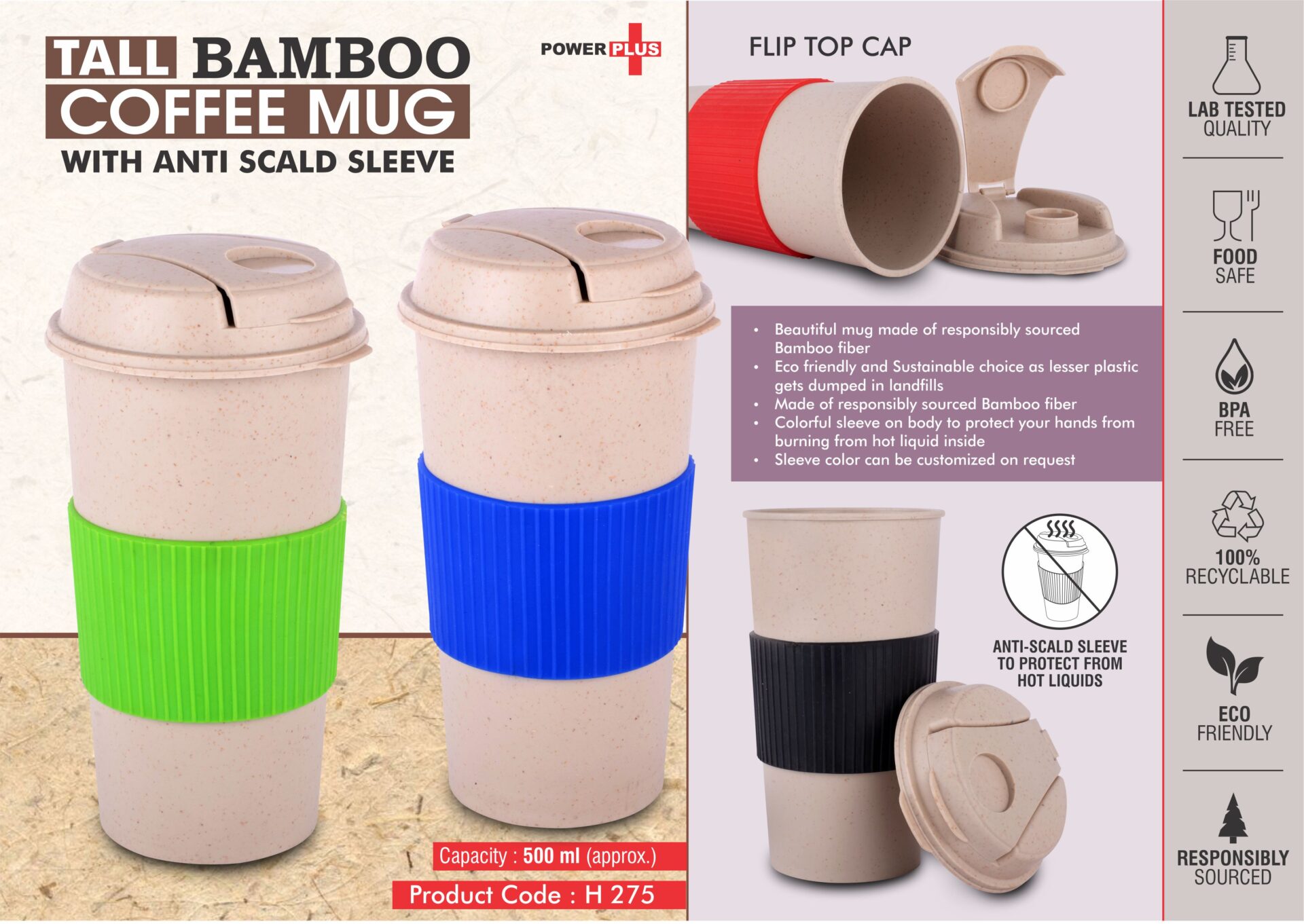 Tall Bamboo Anti-Scald | Multi-Angle Flip-Top Coffee Mug