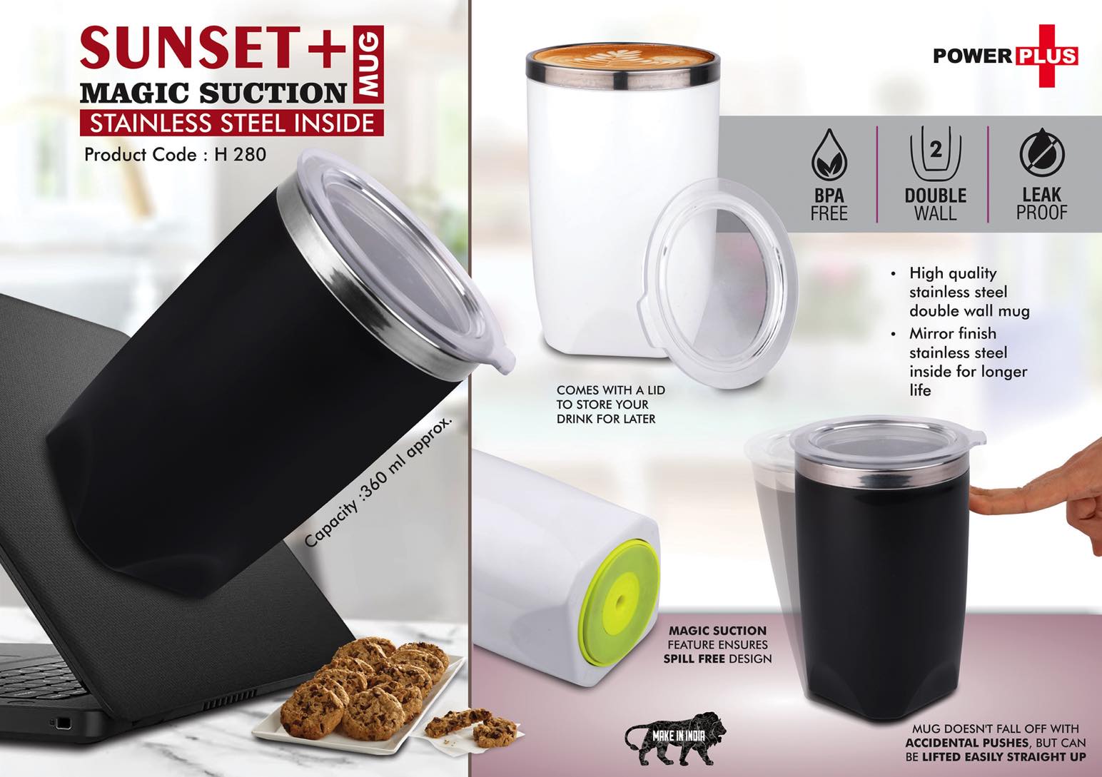 Sunset+ Magic Suction | Spill-Proof Stainless steel Mug