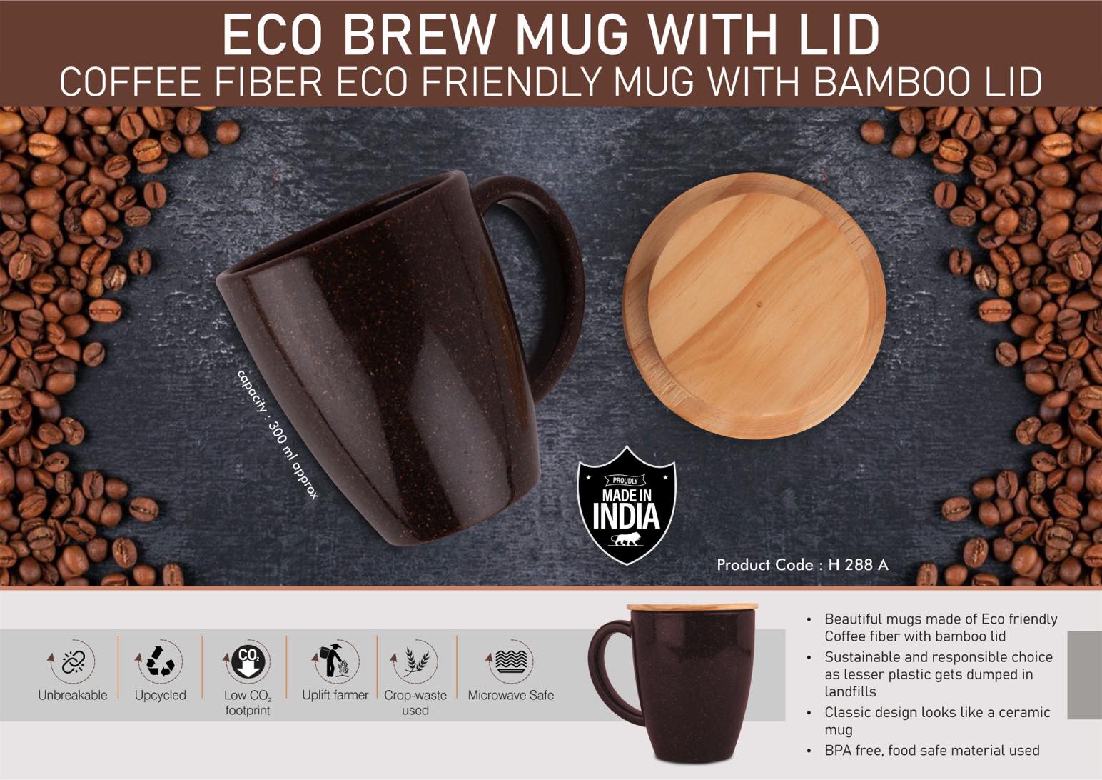 EcoBrew Coffee Fiber | Bamboo-Lid Sustainable Signature Mug