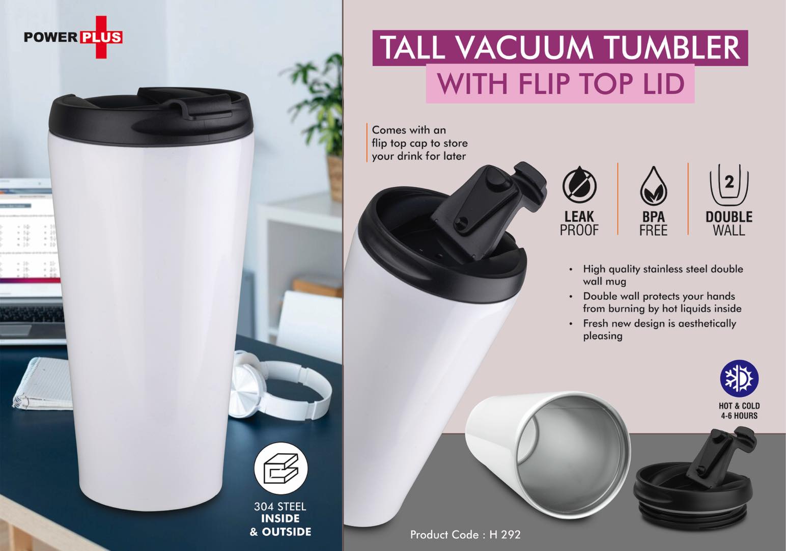 Tall 6-Hr Thermal Series | Flip-Top Stainless Steel Mug