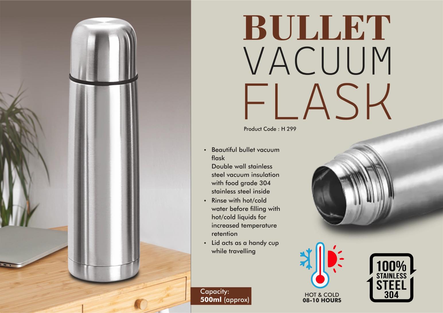 Bullet 304 Grade Series | Premium Cap-Integrated Vacuum Flask