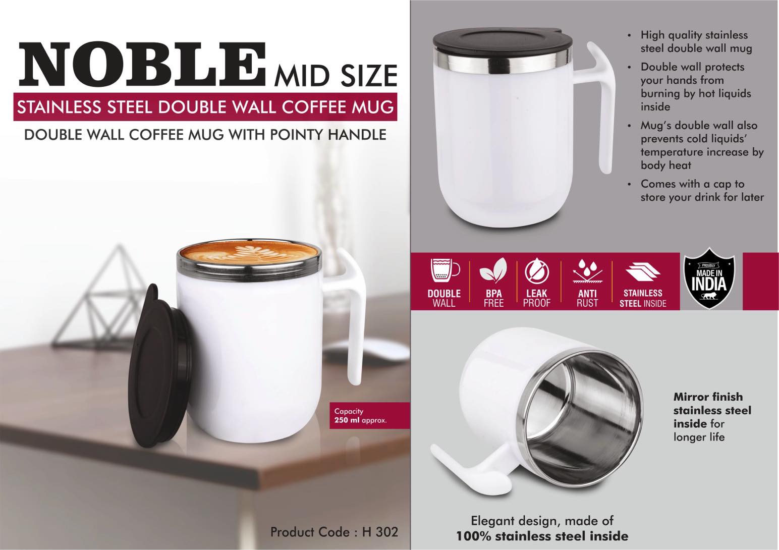 Noble Pointy-Handle Duo | Leakproof Dual-Wall Stainless steel Mug