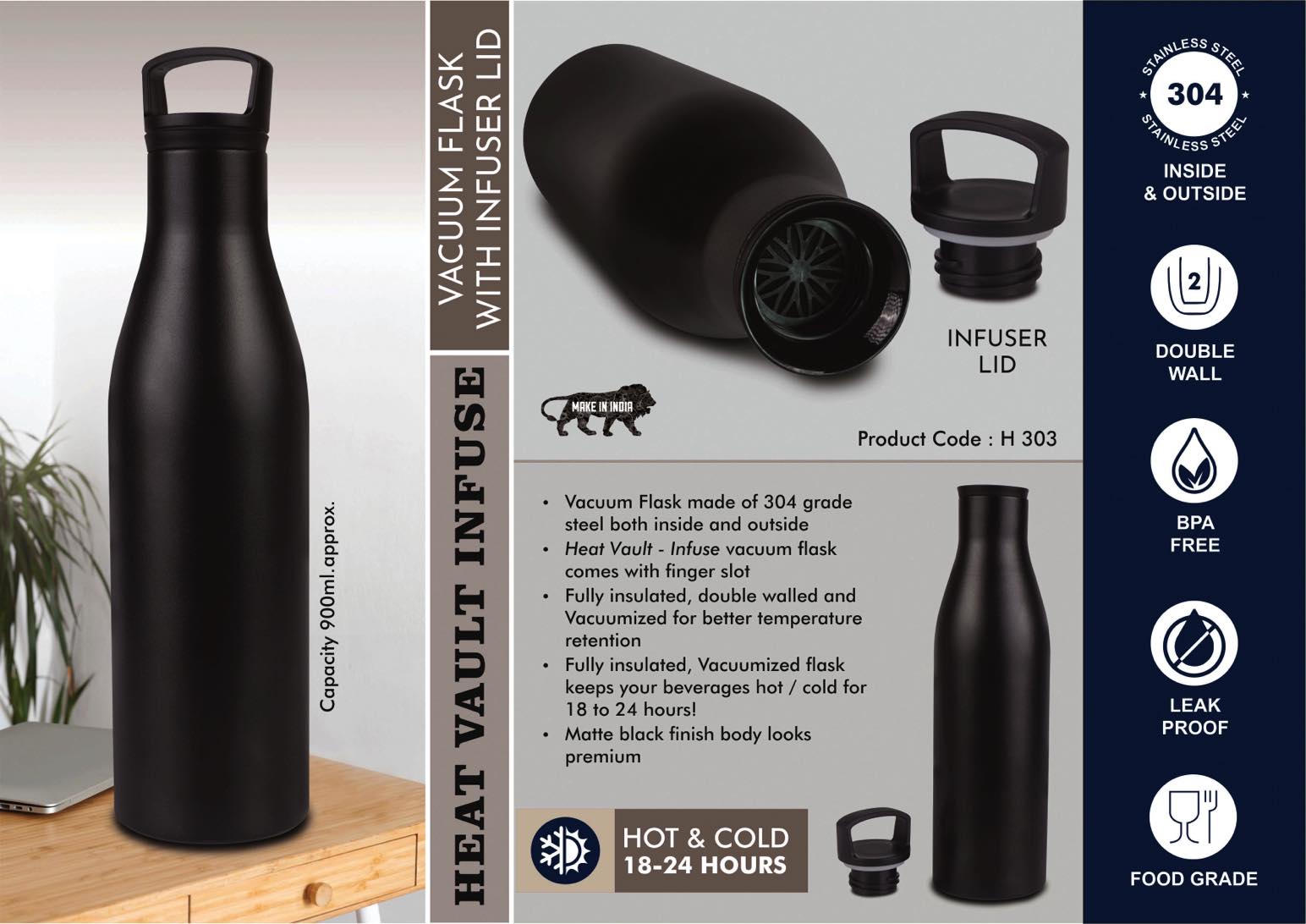 HeatVault Infuse Basket | 18-Hr Thermal 304 Steel Flask