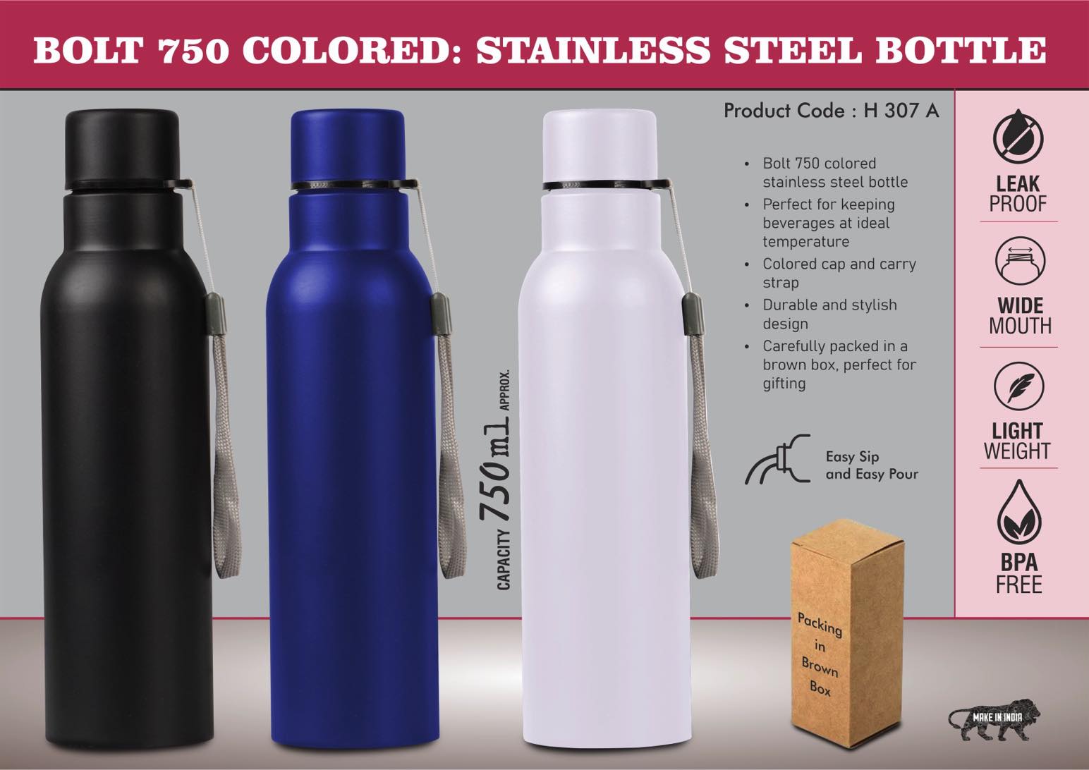 Bolt 750 Colored Series | Stainless Steel Carry-Strap Bottle