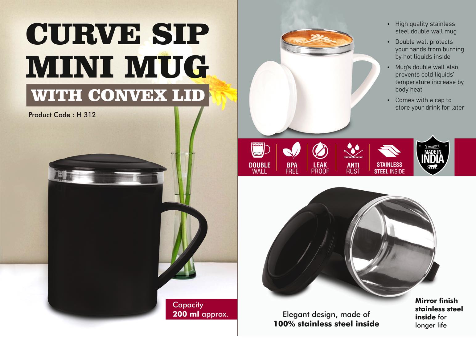 CurveSip Mini Convex Lid | Elite Stainless steel Travel Mug