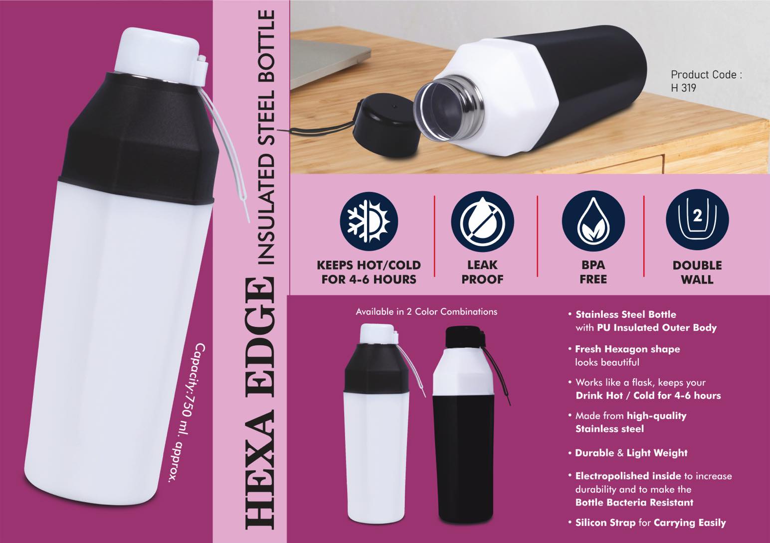 Hexa Edge Insulated Suite | 6-Hr Thermal Stainless Bottle