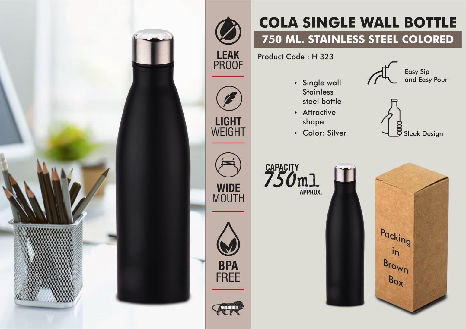 Cola-Style Colored Series | 750ml Single Wall Stainless Bottle