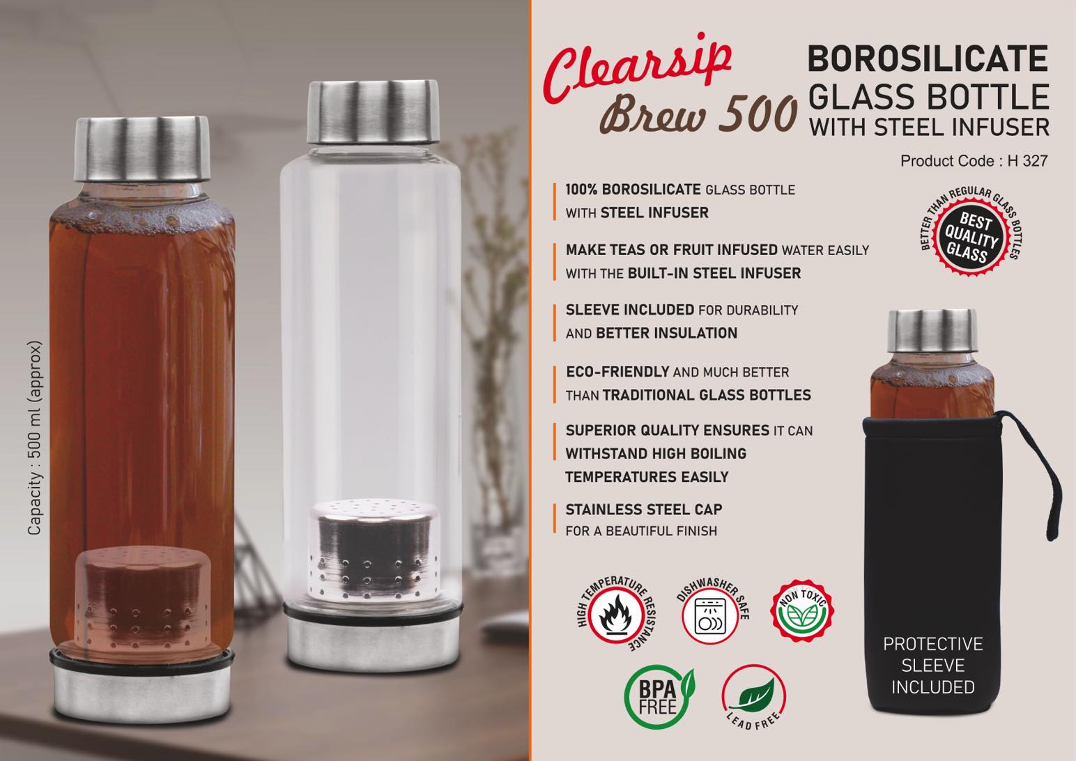 ClearSip Brew Infuser Suite | Borosilicate Glass Bottle