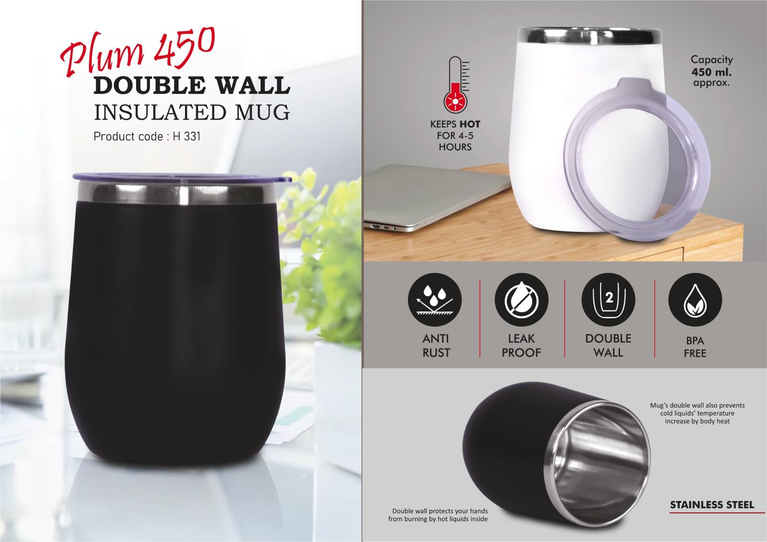 Plum 450 Insulated Excellence | 5-Hr Thermal Hydration Mug