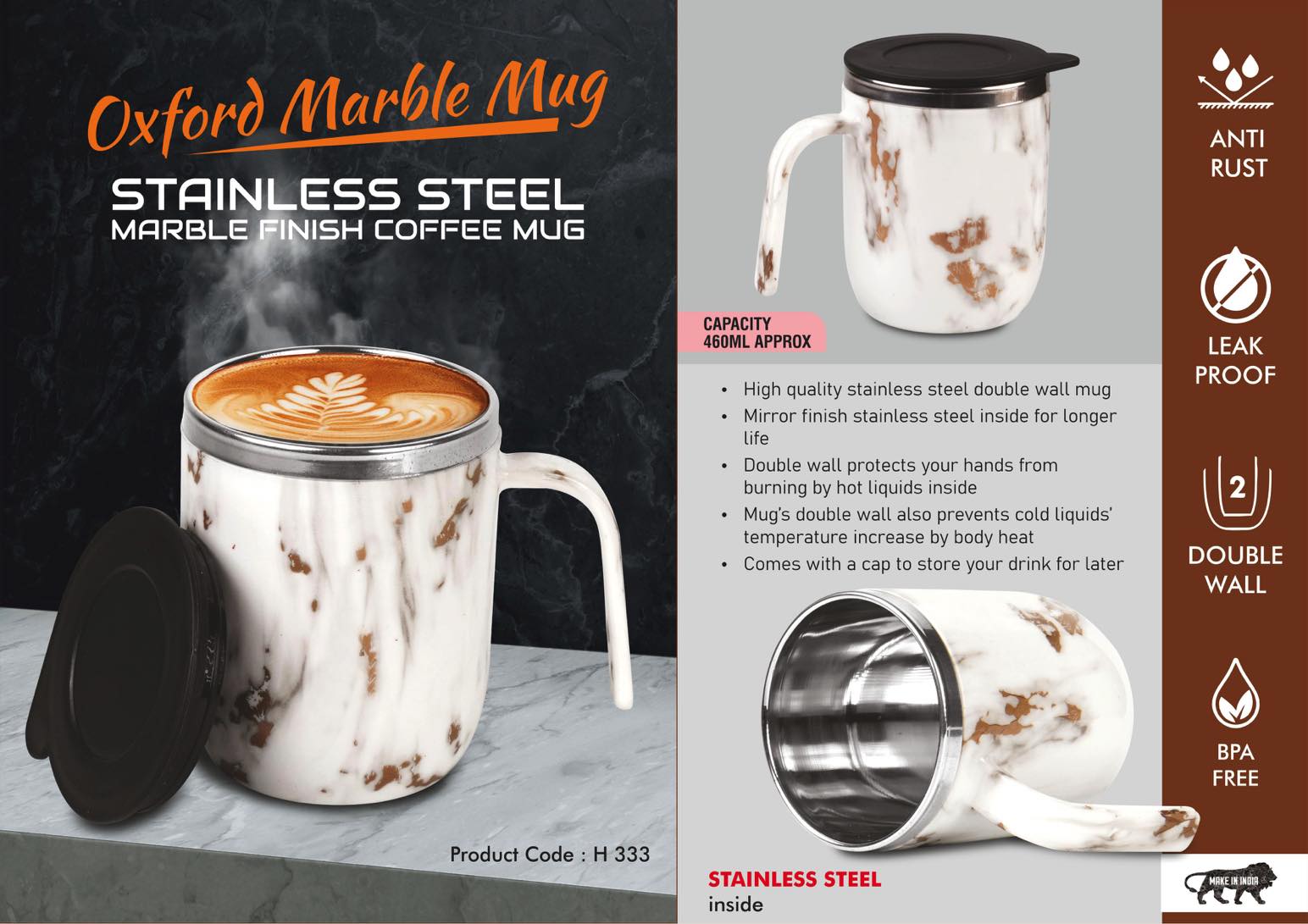 Oxford Marble Double-Wall | Leakproof Stainless Steel Mug