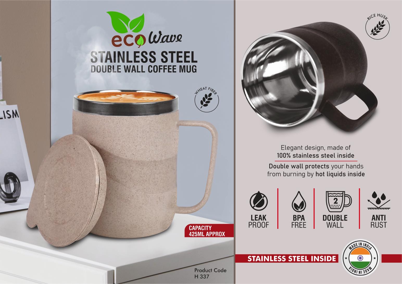 EcoWave Wheat Husk Series | Double-Wall Stainless steel Mug