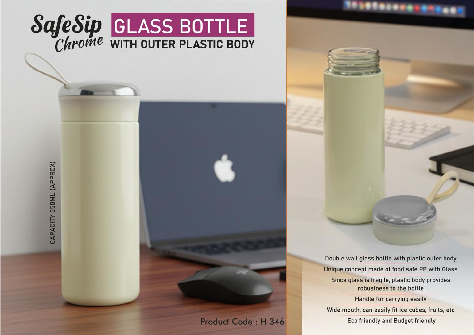 SafeSip Chrome Glass Suite | Soft-Strap Protective Bottle