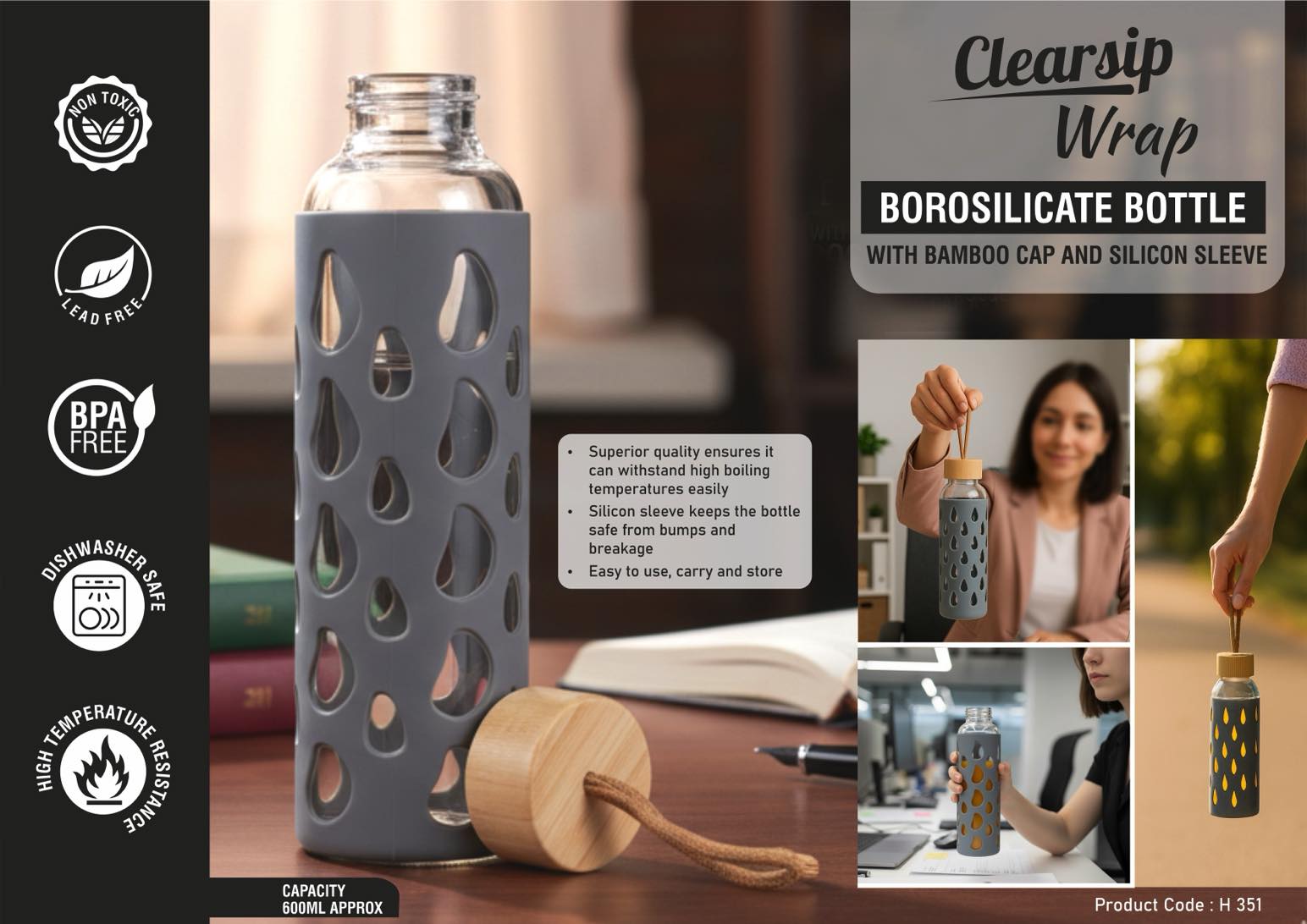 ClearSip Wrap Series | Borosilicate Glass & Bamboo Silicon Bottle