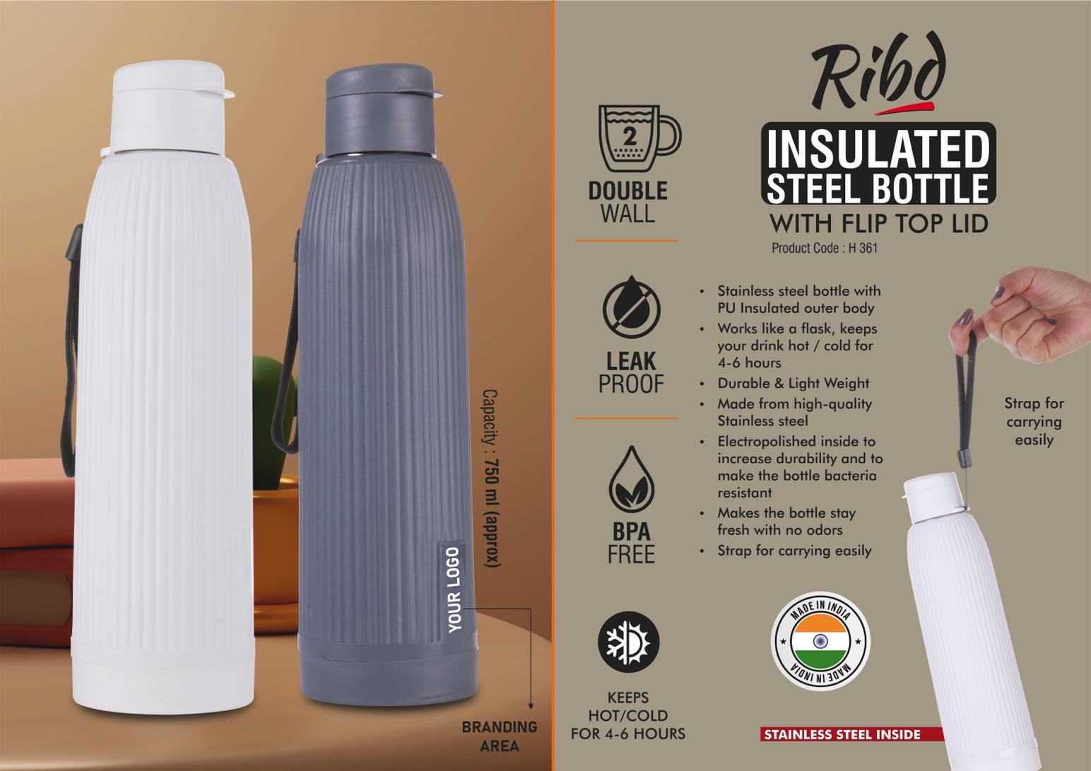 Ribd Insulated Suite | 6-Hr Thermal Flip-Top Stainless Bottle