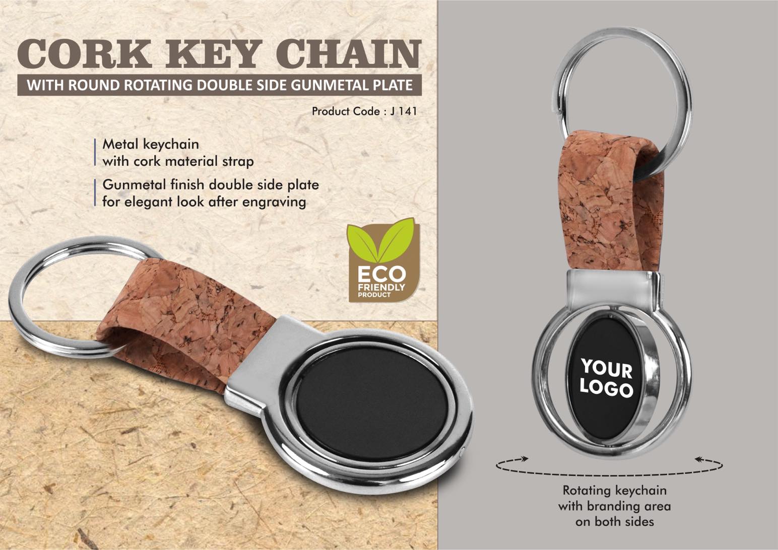 Gunmetal Plate Rotating | Premium Cork Professional Keychain