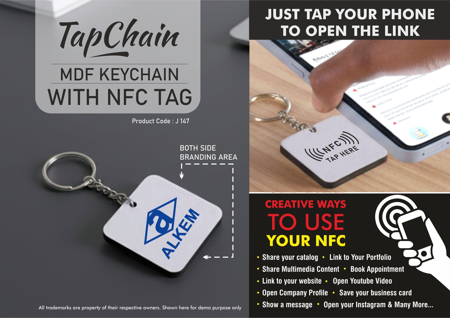 TapChain Square NFC | Customized MDF Smart Keychain Tag