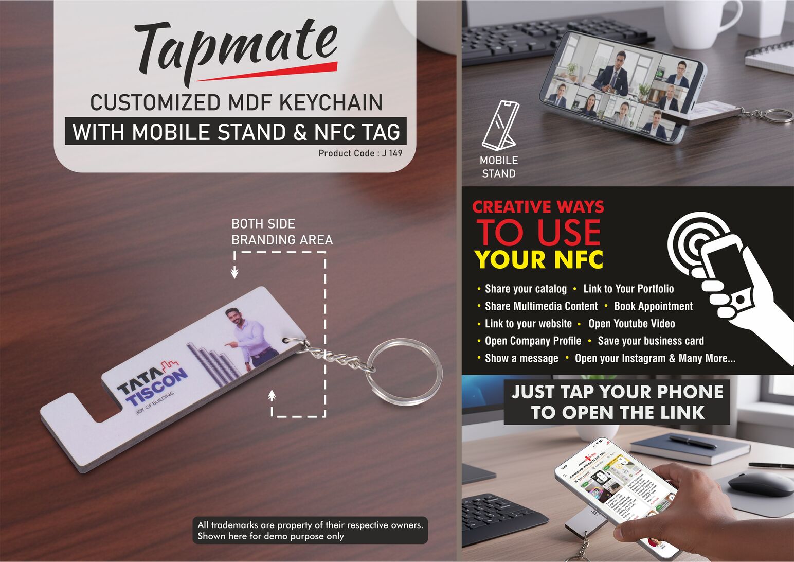 TapMate NFC Signature | MDF Keychain & Mobile Tag stand
