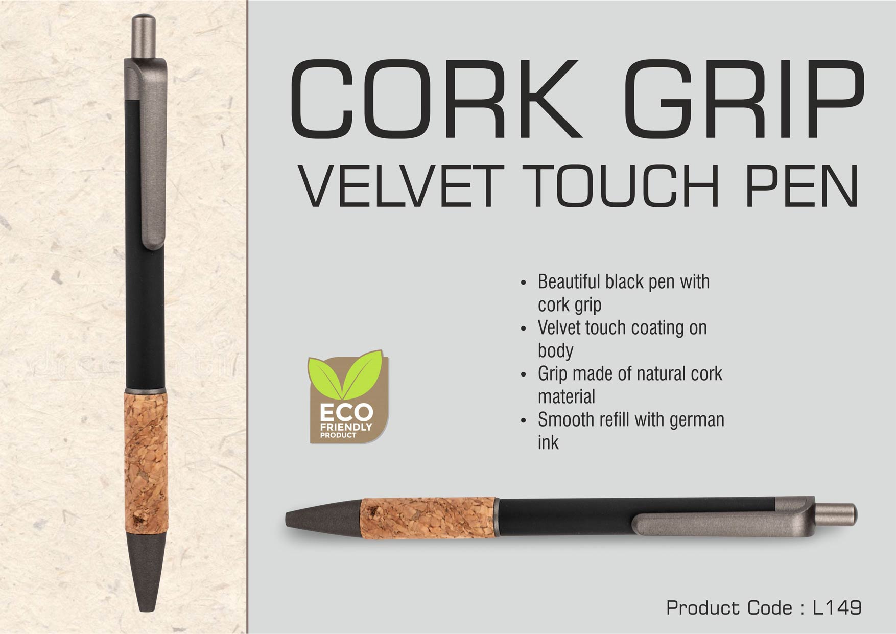 Velvet-Touch Cork Grip | Premium Professional Signature Pen