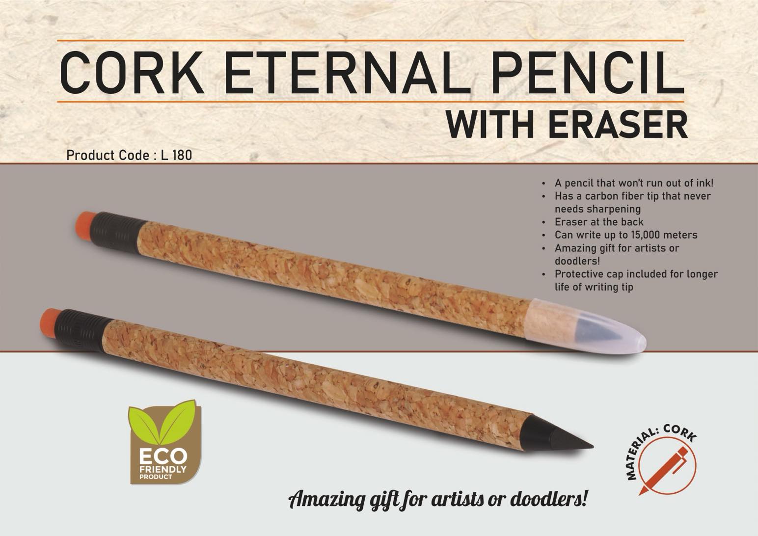 Cork Eternal Pencil | Sustainability Eraser-Integrated Lead