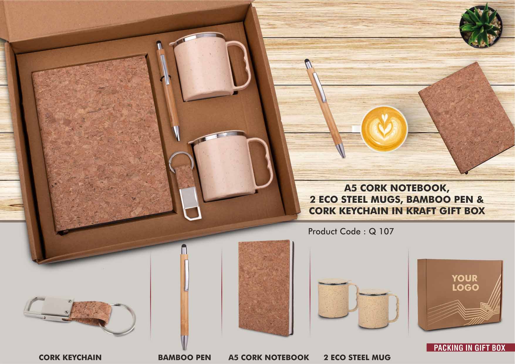 Eco Steel Mug & Cork Executive | 5-Pc Sustainable Suite