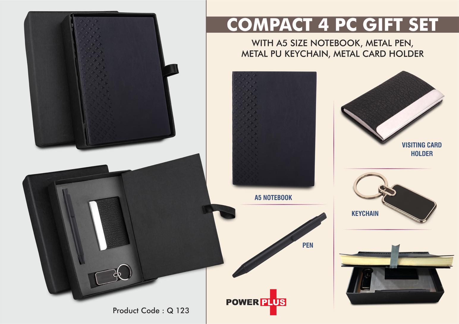 Black Executive Gifting | 4-Pc A5 Notebook, Pen & Accessory Kit