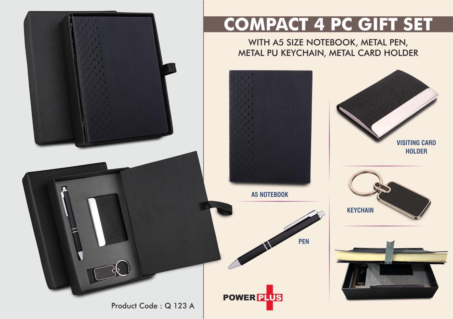 Black Executive Gifting | 4-Pc A5 Notebook, Pen & Accessory Kit