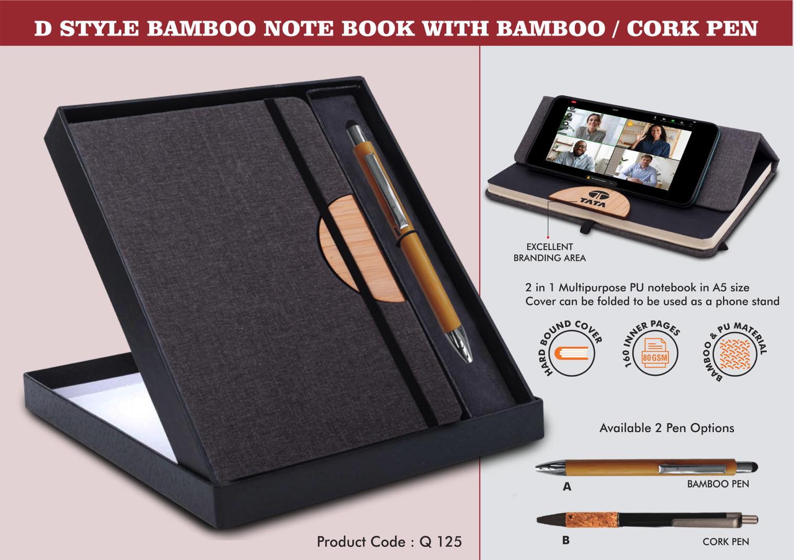 Bamboo D-Style Ensemble | A5 Notebook & Bamboo Cork Pen