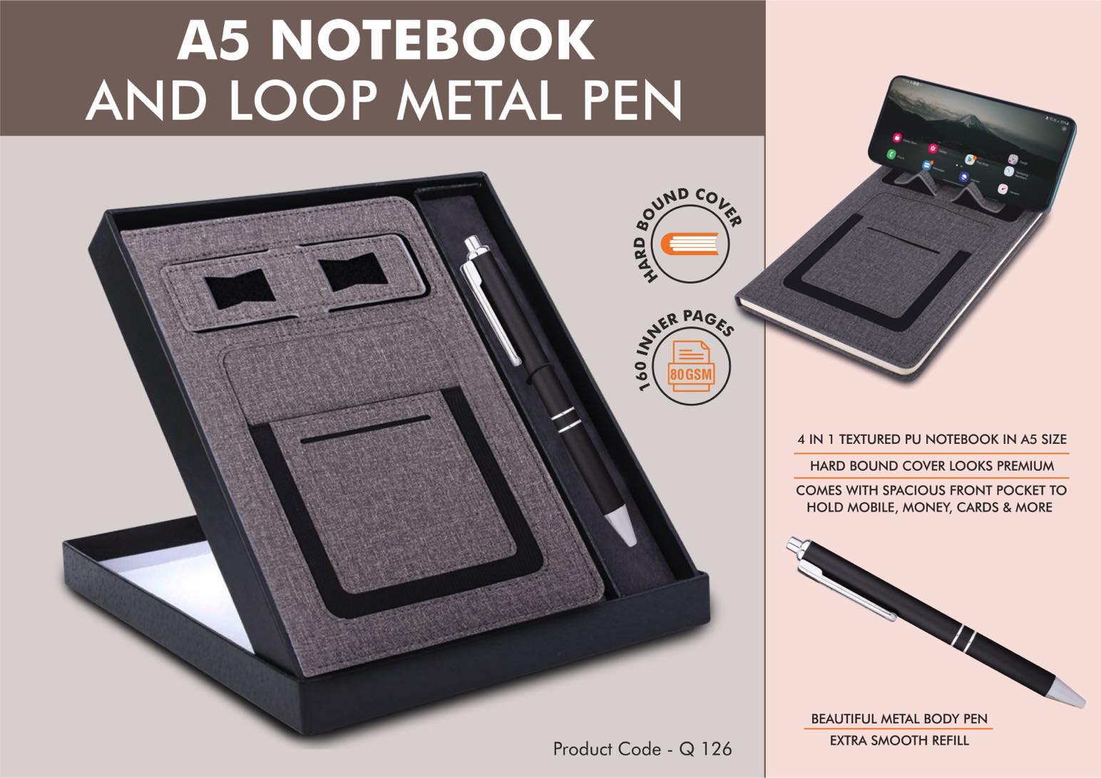 Classy Gray Signature | Multifunction Notebook & Metal Pen set
