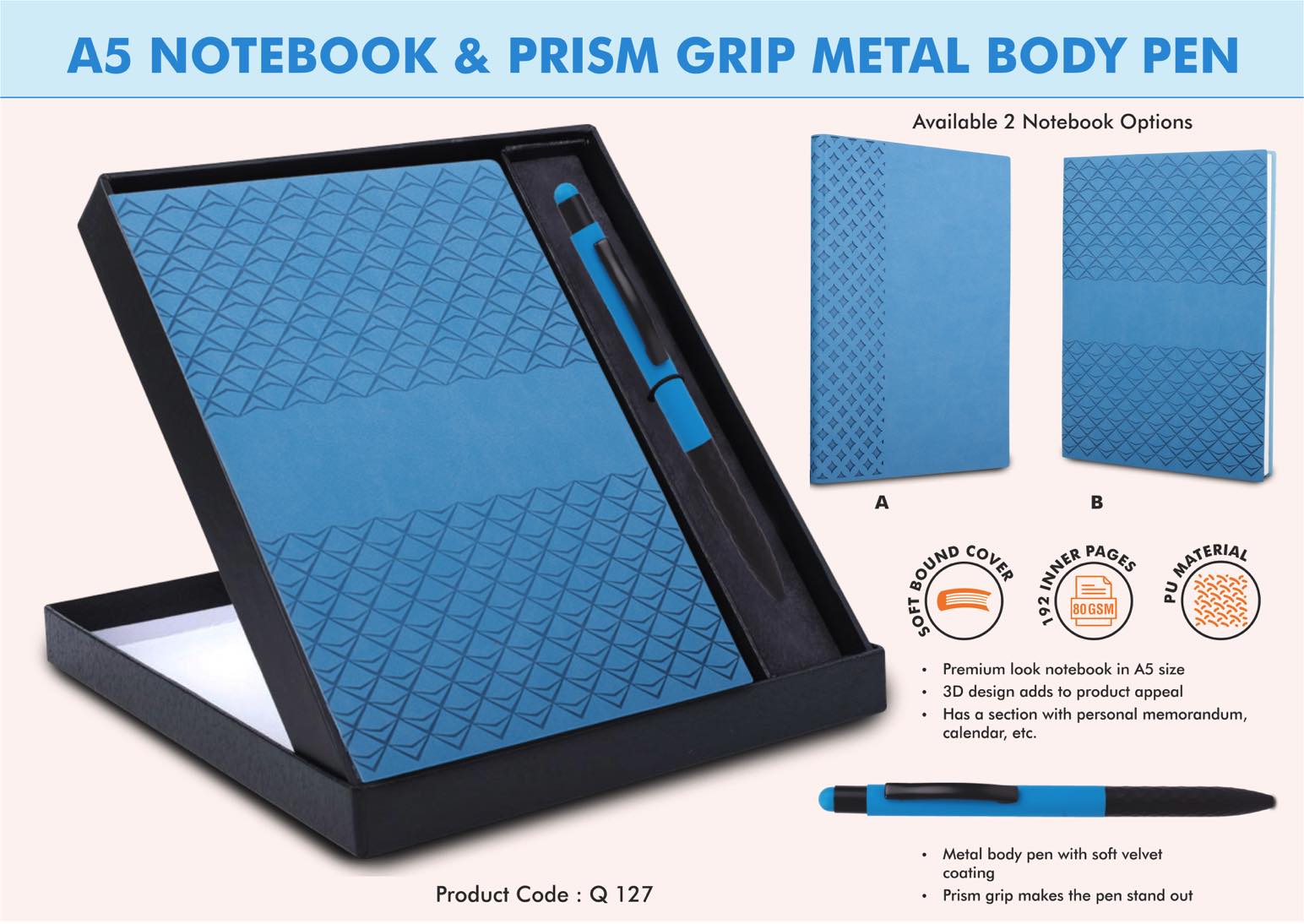 Prism Metal Professional Duo | Blue A5 PU Notebook Set
